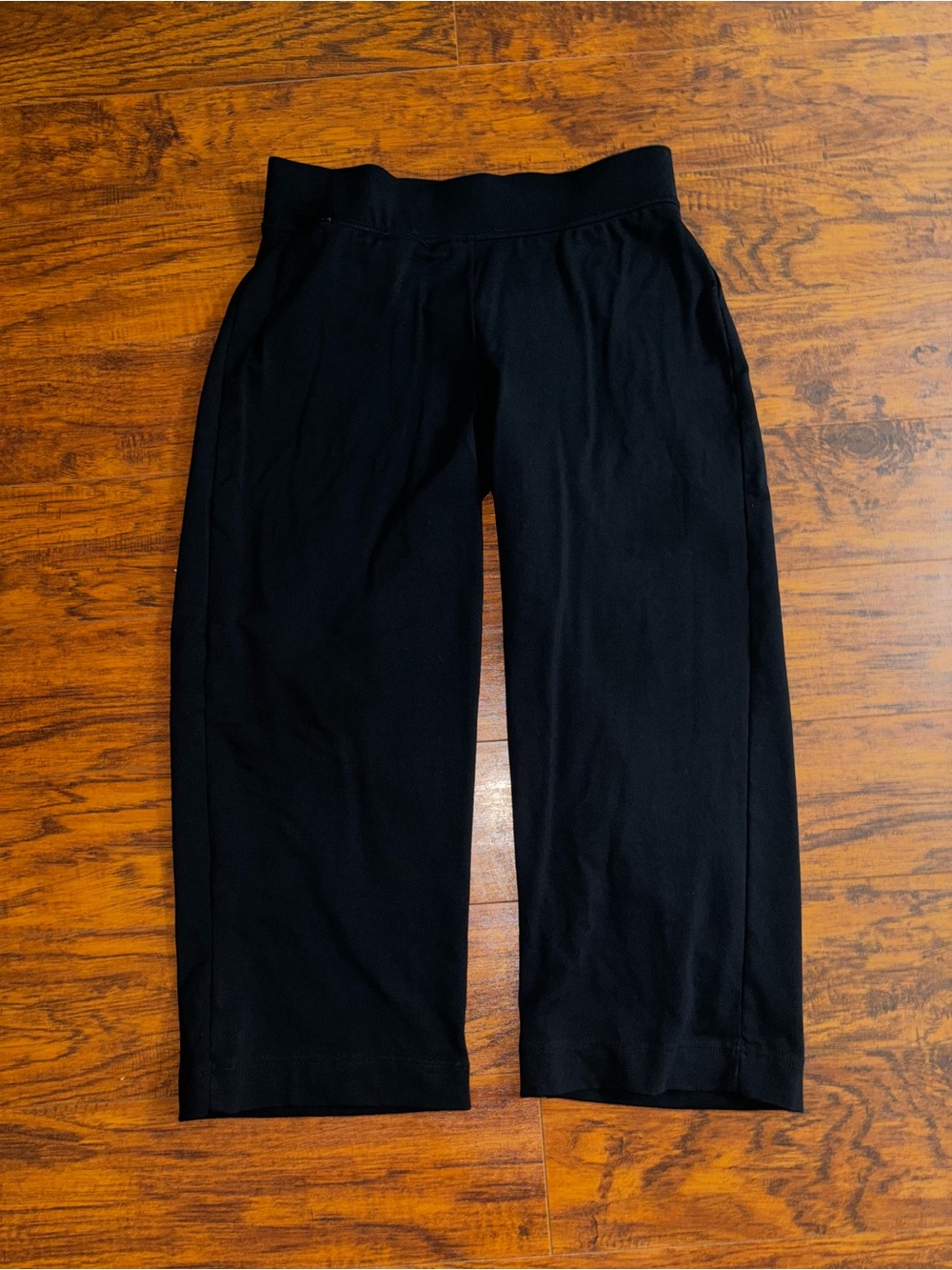 Lands’ End Cropped Lounge Pants Black Wide Leg Cotton Spandex Relaxed Fit Capris
